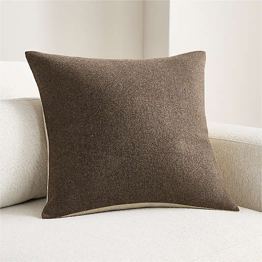Heathered Wool Blend 20"x20" Deep Brown Throw Pillow Cover