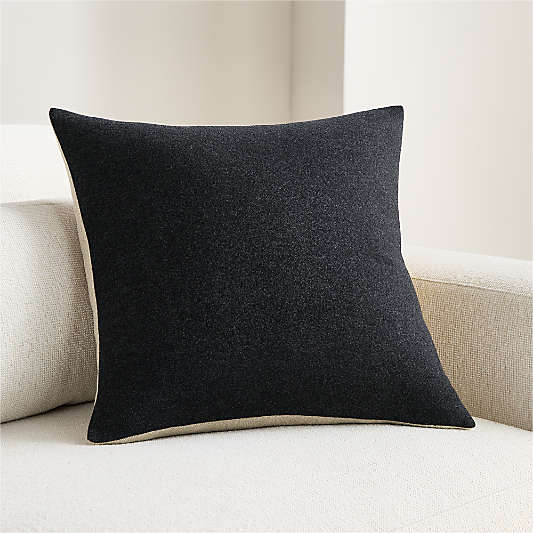 Heathered Wool Blend 20"x20" Ink Black Throw Pillow Cover