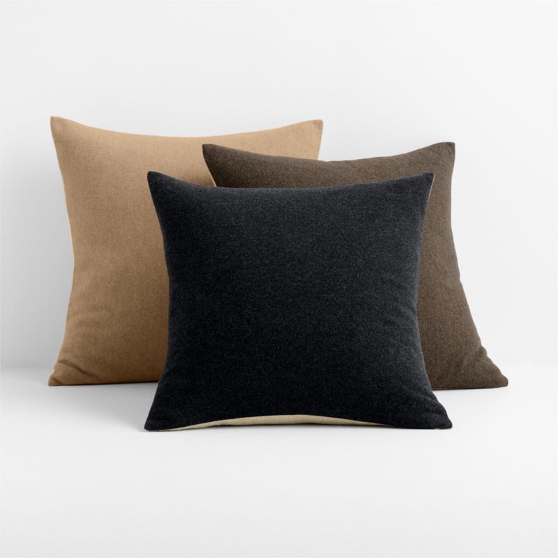 Heathered Wool Blend 20"x20" Ink Black Throw Pillow Cover with Feather Insert - image 4 of 5