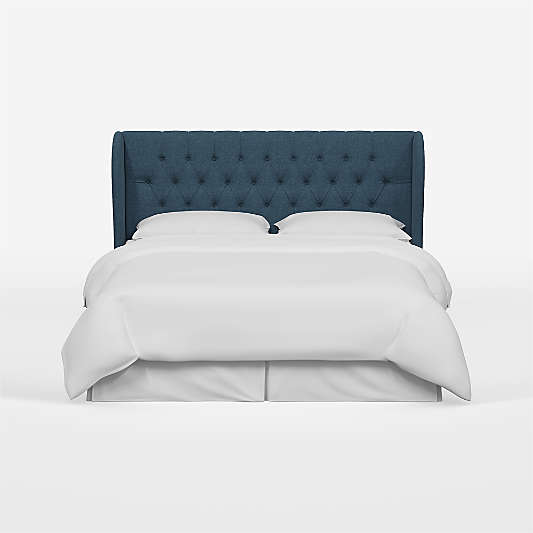 Hubbard Linen Navy Wingback Upholstered King Headboard