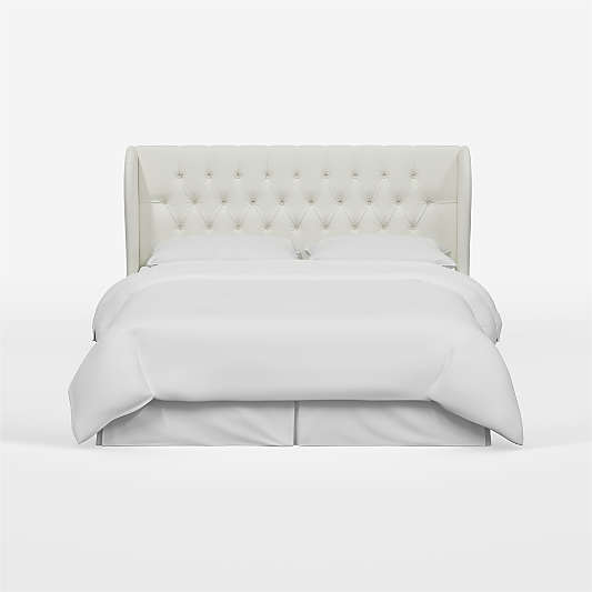 Hubbard Linen White Wingback Upholstered King Headboard