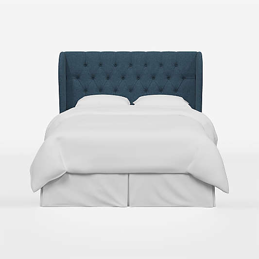 Hubbard Linen Navy Wingback Upholstered Queen Headboard