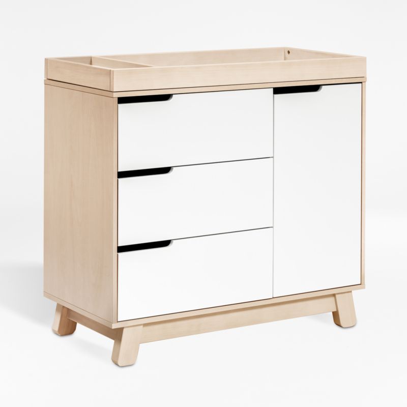 Babyletto Hudson White & Natural Washed Wood 3-Drawer Dresser with Removable Changing Tray & Contour Changing Pad - image 2 of 9