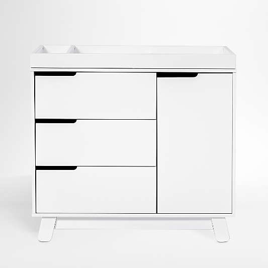 Babyletto Hudson White Wood 3-Drawer Dresser with Removable Changing Tray & Contour Changing Pad