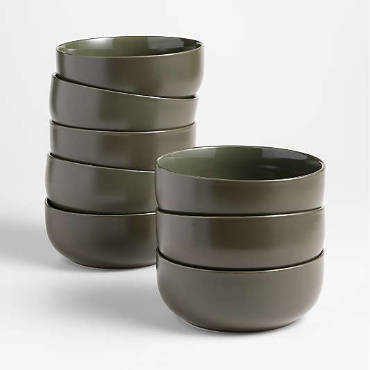 Hudson Burnt Green Stoneware Cereal Bowls, Set of 8