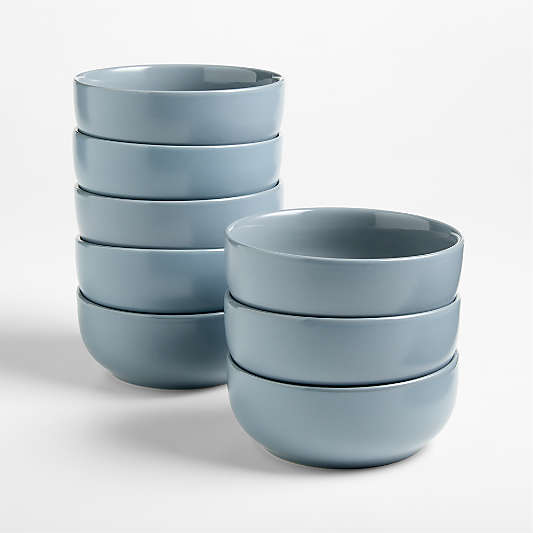 Hudson Mist Blue Stoneware Cereal Bowls, Set of 8