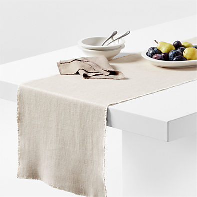 View Hudson 120" Natural Linen Blend Woven Table Runner details