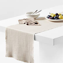 Hudson 120" Natural Linen Blend Woven Table Runner + Reviews | Crate & Barrel