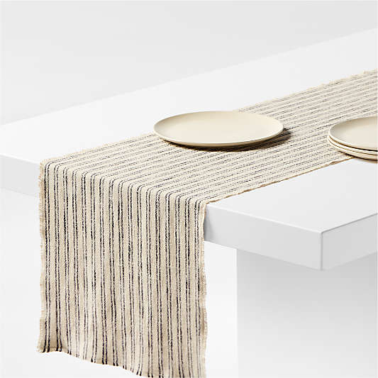 Hudson 120" Midnight Navy and Natural Stripe Table Runner