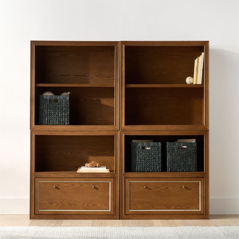 Hawes 64" Set of 2 Modular Hazlenut Oak Wood Kids Open Bookcases with Drawers by Jake Arnold - image 1 of 5