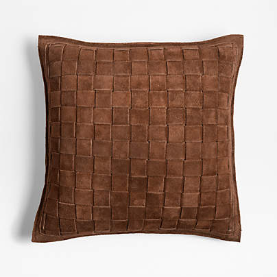 Hyde Woven Suede 20"x20" Brown Throw Pillow with Feather Insert