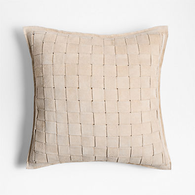 View Hyde Woven Suede 20x20 Cream Throw Pillow with Feather Insert details