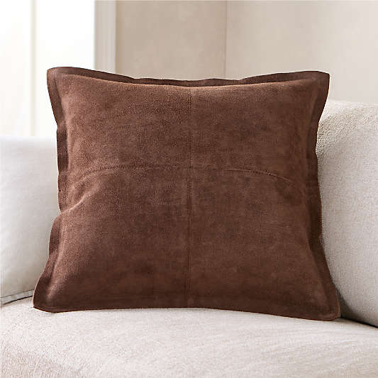 Hyde Pieced Suede 23"x23" Brown Throw Pillow
