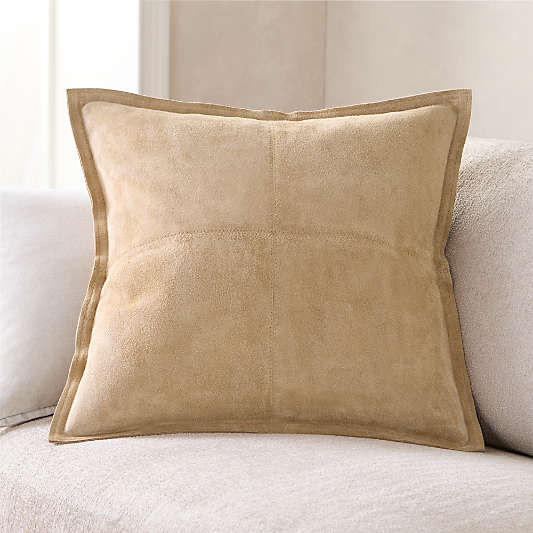 Hyde Pieced Suede 23"x23" Camel Tan Throw Pillow with Down-Alternative Insert