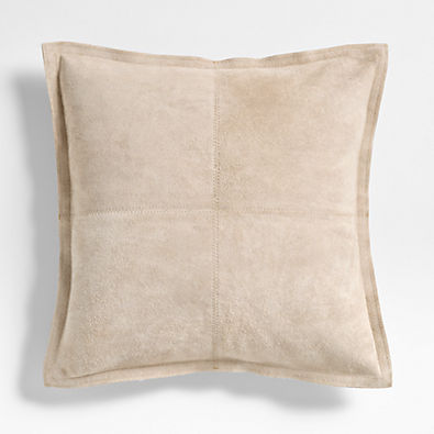 View Hyde Pieced Suede 23"x23" Cream Throw Pillow with Down-Alternative Insert details