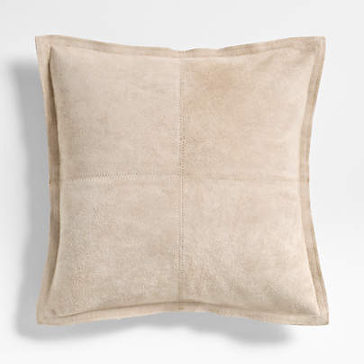 Hyde Pieced Suede 23x23 Cream Throw Pillow with Feather Insert