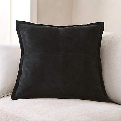 Hyde Pieced Suede 23"x23" Smoky Black Throw Pillow with Feather Insert