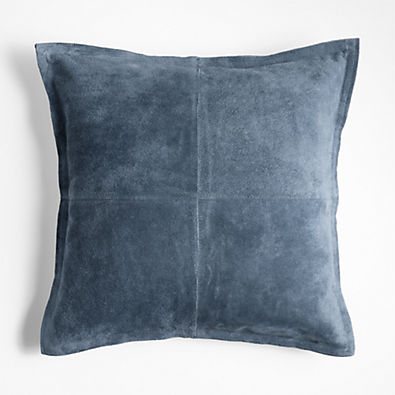 View Hyde Pieced Suede 23x23 Coy Blue Throw Pillow with Feather Insert details