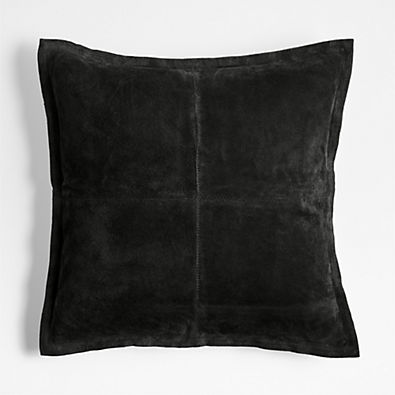 View Hyde Pieced Suede 23x23 Smoky Black Throw Pillow with Down-Alternative Insert details