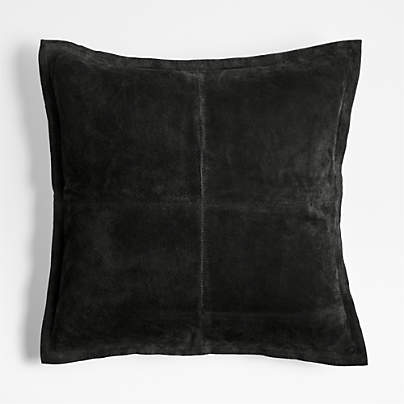 Hyde Pieced Suede 23"x23" Smoky Black Throw Pillow Cover