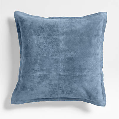 Hyde Pieced Suede 23"x23" Coy Blue Throw Pillow with Feather Insert