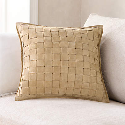 Hyde Woven Suede 20"x20" Camel Tan Throw Pillow with Feather Insert