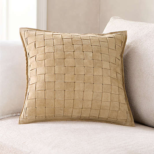 Hyde Woven Suede 20"x20" Camel Tan Throw Pillow with Feather Insert