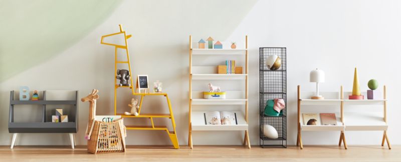 Grey and White Mid-Century 4-Cube Montessori Bookcase