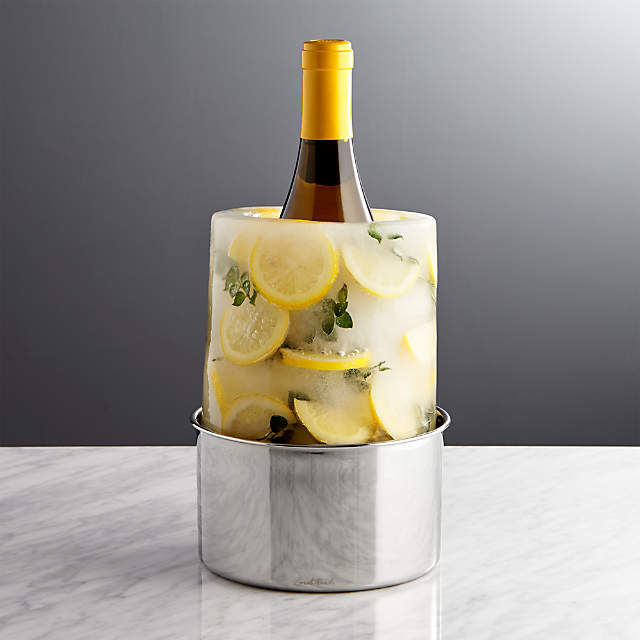 Wine chiller ice molds. Add in flowers, corks, fruits, etc. You