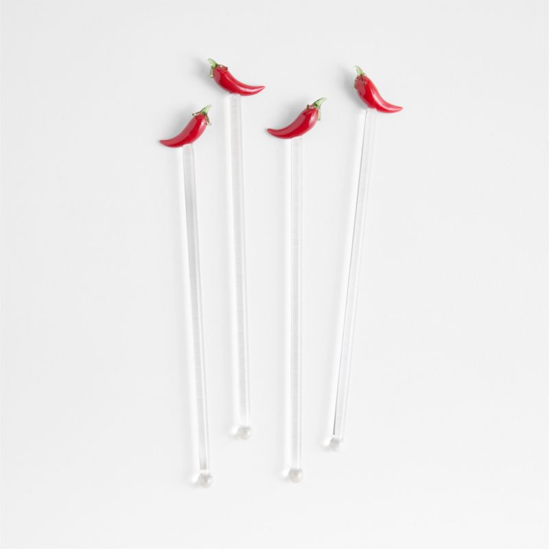 Chili Pepper Icon Glass Drink Stirrers, Set of 4 - image 0 of 2