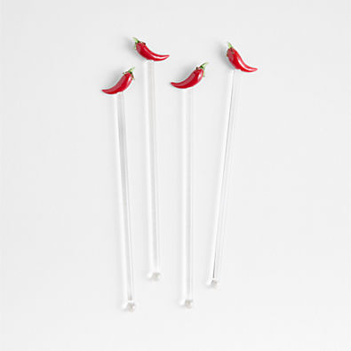 View Chili Pepper Icon Glass Drink Stirrers, Set of 4 details