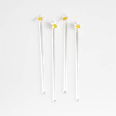 Daisy Icon Glass Drink Stirrers, Set of 4