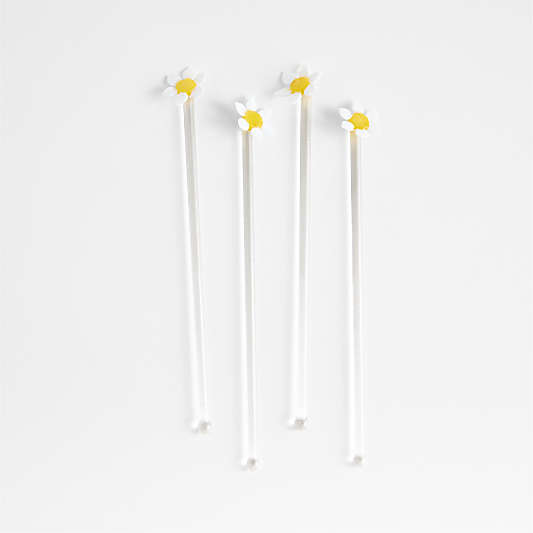 Daisy Icon Glass Drink Stirrers, Set of 4