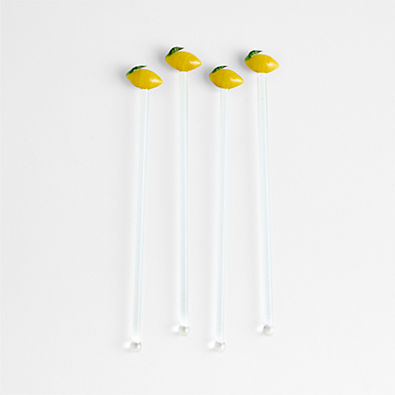View Lemon Icon Glass Drink Stirrers, Set of 4 details