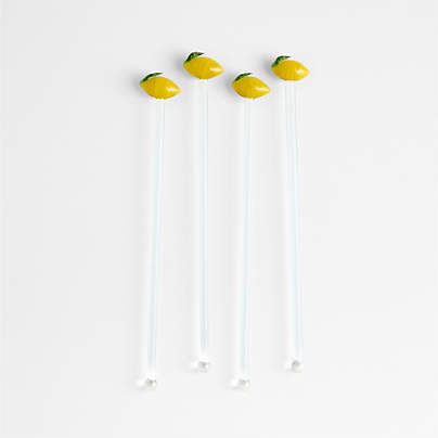 Lemon Icon Glass Drink Stirrers, Set of 4