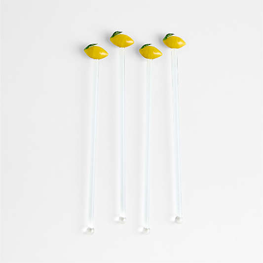 Lemon Icon Glass Drink Stirrers, Set of 4