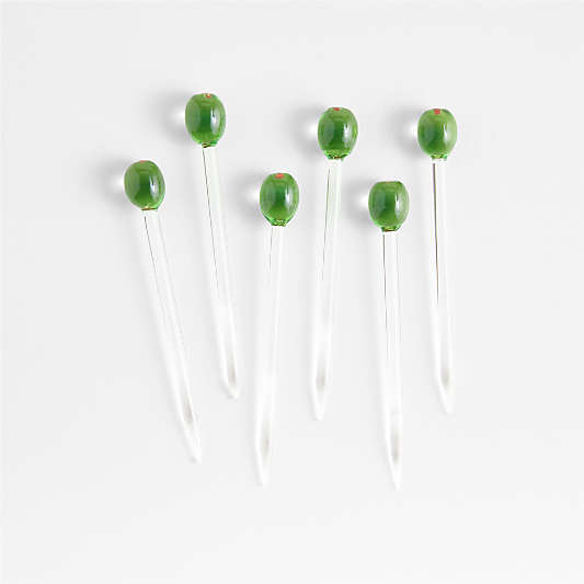 Olive Icon Glass Martini Picks, Set of 6