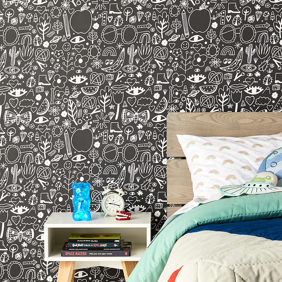 Chasing Paper White and Black Icons Removable Kids Wallpaper 2'x4