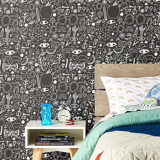 Chasing Paper White and Black Icons Removable Wallpaper 2'x8'