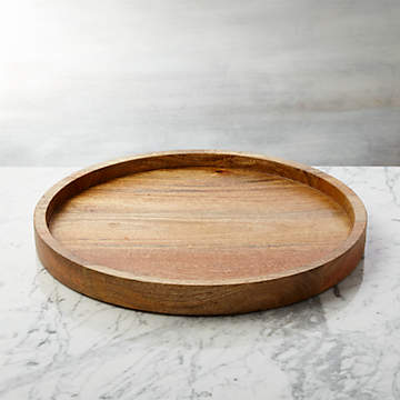 Round Wooden Serving Tray with Handles,20 Large Diameter Wood
