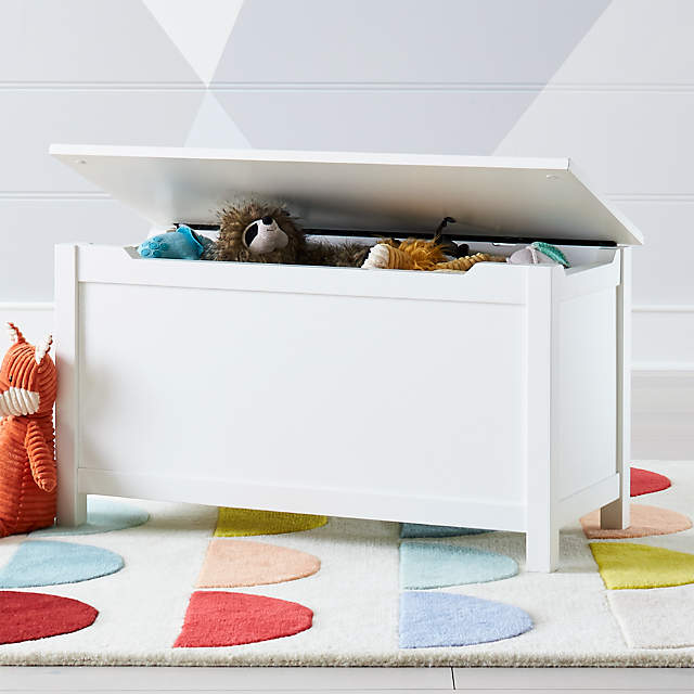 white wooden toy storage box