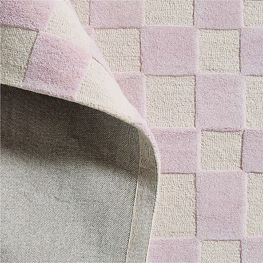 Imperfect Checkerboard Lilac Rose Wool Kids Area Rug