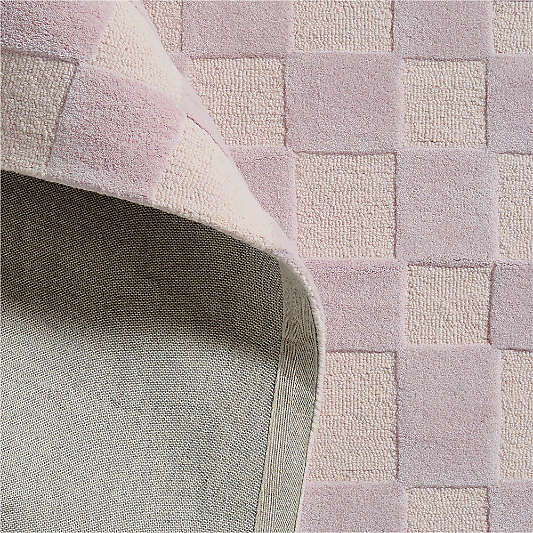 Imperfect Checkerboard Lilac Rose Wool Kids Area Rug