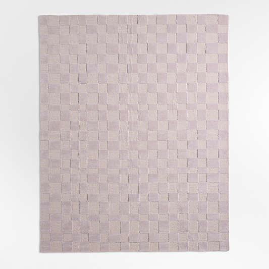 Imperfect Checkerboard Lilac Rose Wool Kids Area Rug 5'x8'