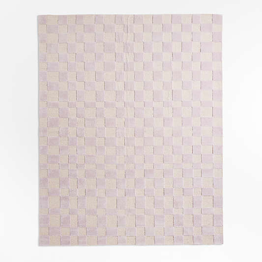 Imperfect Checkerboard Lilac Rose Wool Kids Area Rug 6'x9'