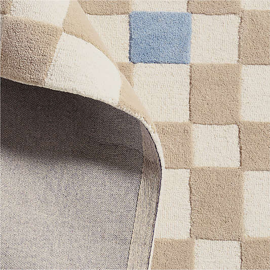 Imperfect Checkerboard Multi Blue Wool Kids Area Rug 6'x9'