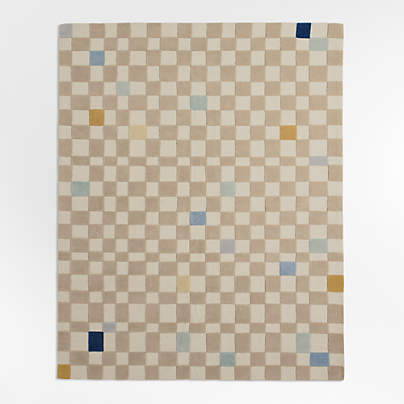 Imperfect Checkerboard Multi Blue Wool Kids Area Rug 8'x10'