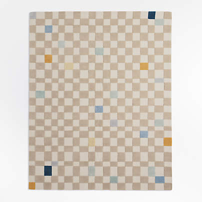 Imperfect Checkerboard Multi Blue Wool Kids Area Rug