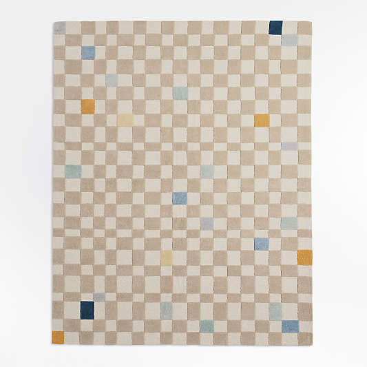 Imperfect Checkerboard Multi Blue Wool Kids Area Rug 5'x8'