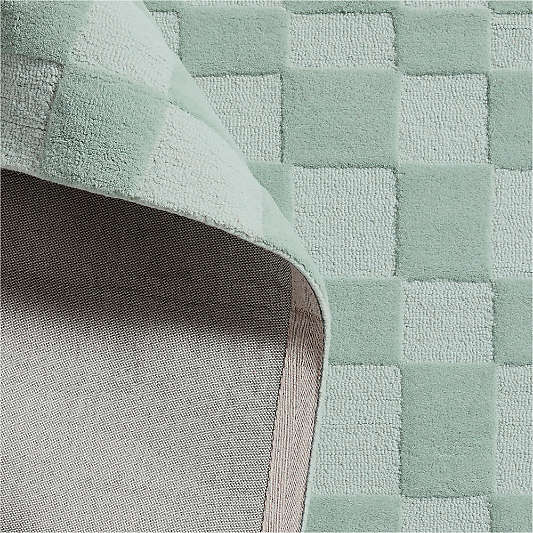 Imperfect Checkerboard Muted Teal Wool Kids Area Rug